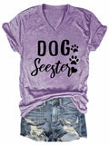 Women's Dog Seester Paw Print V-Neck T-Shirt