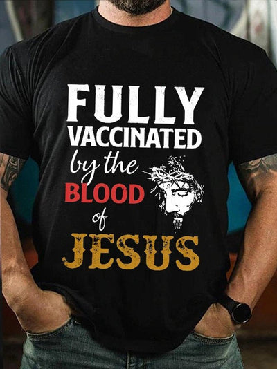 Men's Fully Vaccinated By The Blood of Jesus Casual Short Sleeve Crew Neck Short Sleeve T-shirt