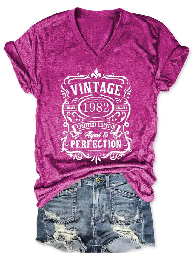 Women's 40th Birthday Vintage 1982 Aged To Perfection V-Neck T-Shirt