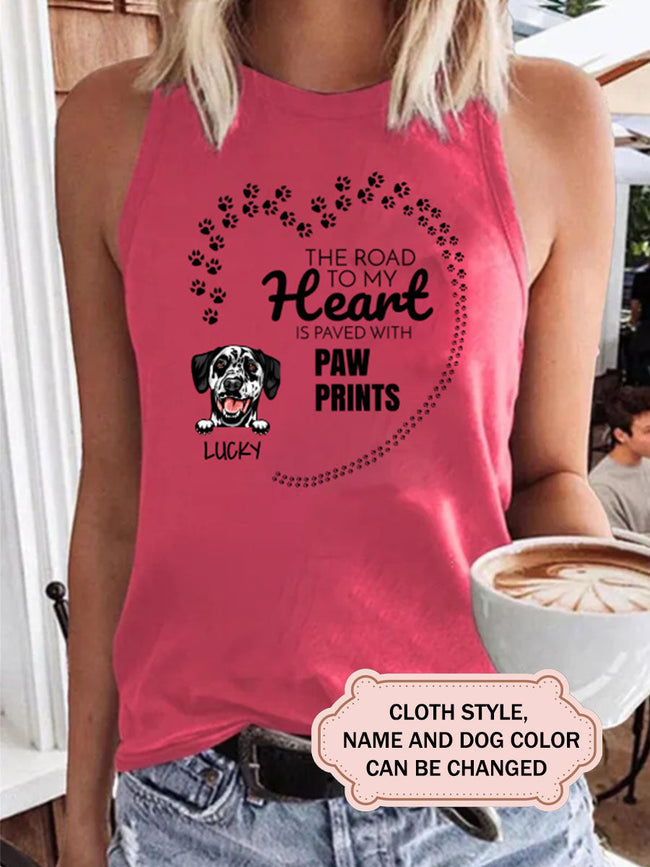 Women's The Road To My Heart Is Paved With Paw Prints Personalized Custom T-Shirt