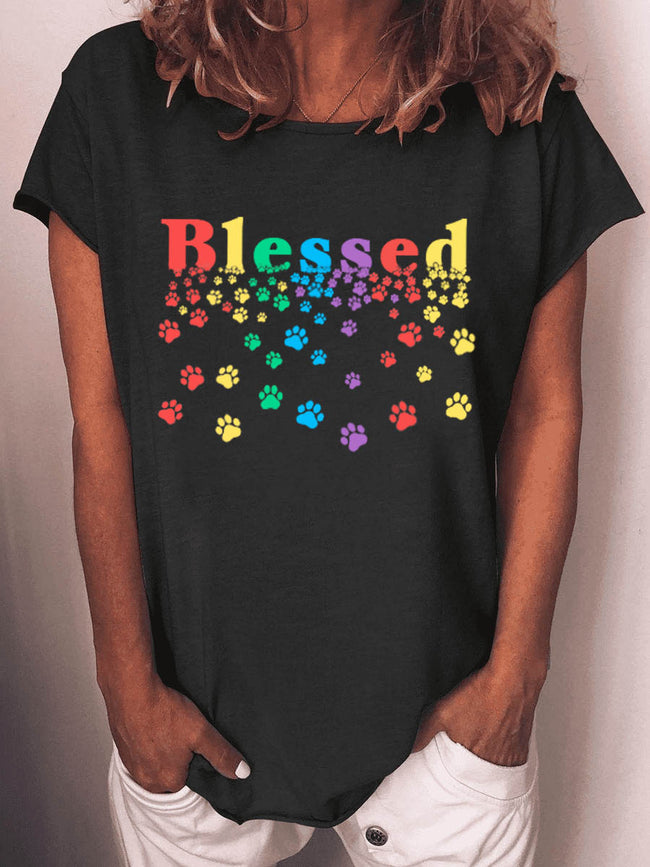 Women's Blessed Paw Print Dog Lovers T-shirt