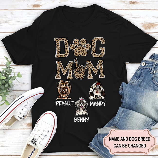 Unisex Dog Mom Dog Lovers Leopard Personalized Custom T-shirt