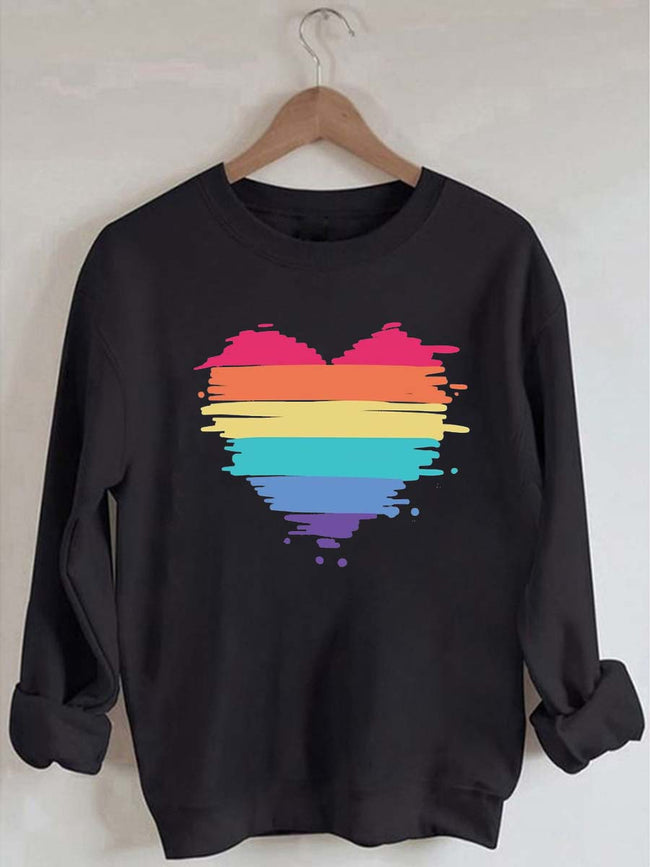 Palbrave Women‘s Rainbow Heart Gifts Printed Long Sleeve Sweatshirt
