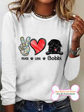 Women's PEACE LOVE Personalized Custom Long Sleeve Top For Dog Lover