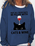 Women‘s May All Your Days Be Filled With Cats & Wine Long Sleeve Sweatshirt
