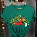 Women's Christmas Forest Funny Dog And Snowman Printed Crew Neck T-Shirt
