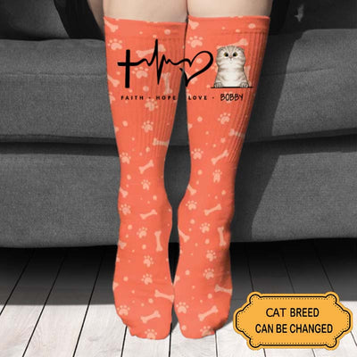 Faith Hope Love Cat Sock Gift For Cat Lovers Personalized Custom Sock