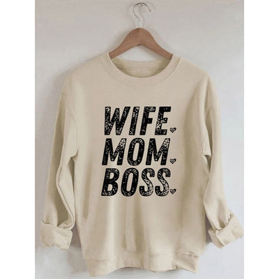 Palbrave Women's Wife Mom Boss Print Cotton Female Cute Long Sleeves Sweatshirt