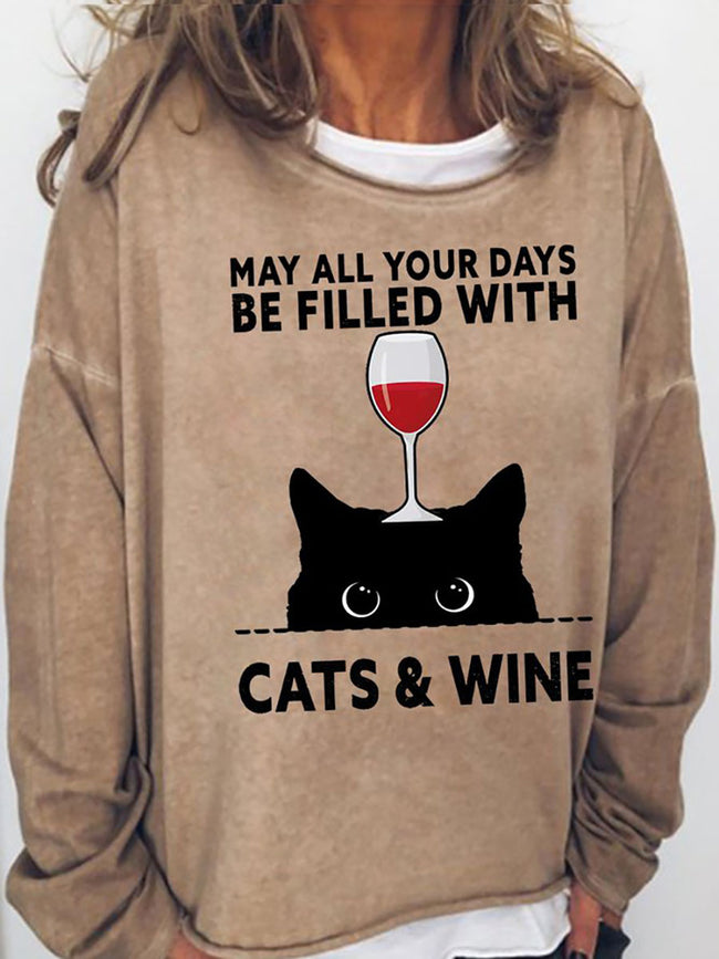 Women‘s May All Your Days Be Filled With Cats & Wine Long Sleeve Sweatshirt
