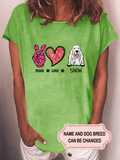 Women's Peace Love Dog Valentine Personalized Custom T-shirt