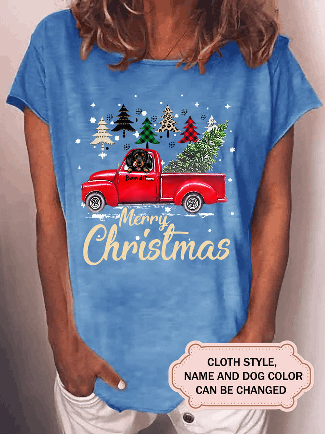 Women's Merry Christmas Dog Personalized Custom T-shirt