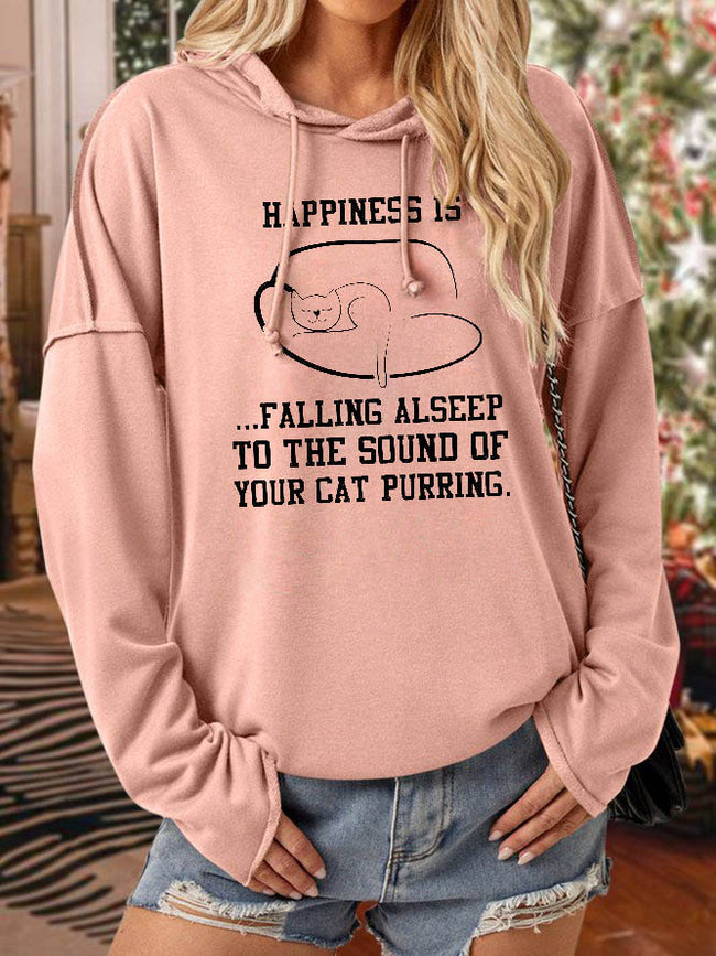 Women's Happiness Is Falling Asleep To The Sound Of Your Cat Purring Print Long Sleeve Sweatshirt