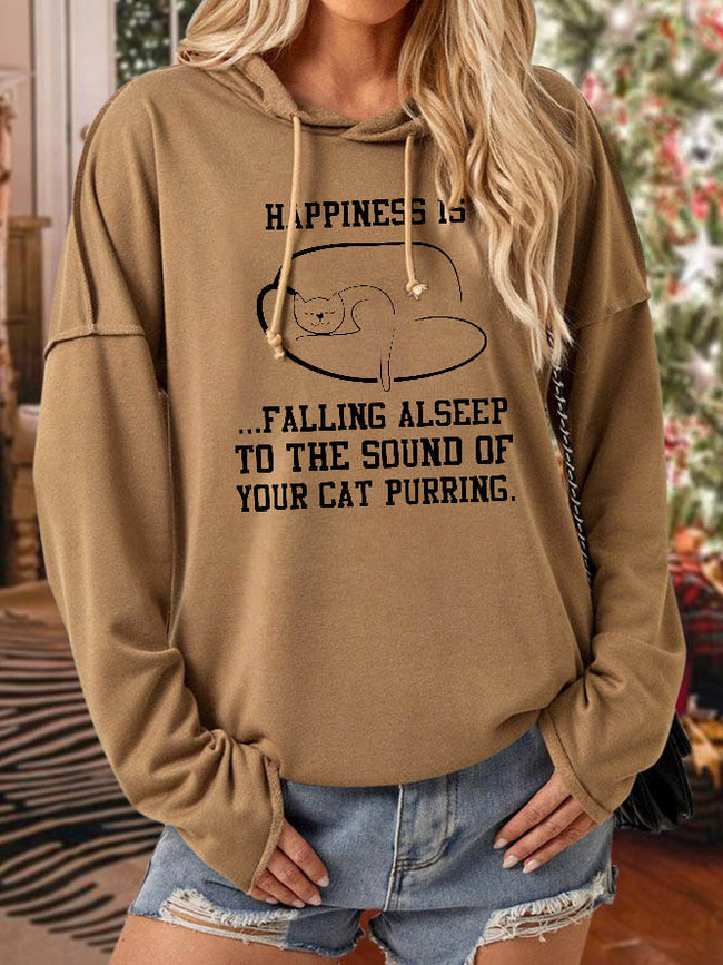 Women's Happiness Is Falling Asleep To The Sound Of Your Cat Purring Print Long Sleeve Sweatshirt