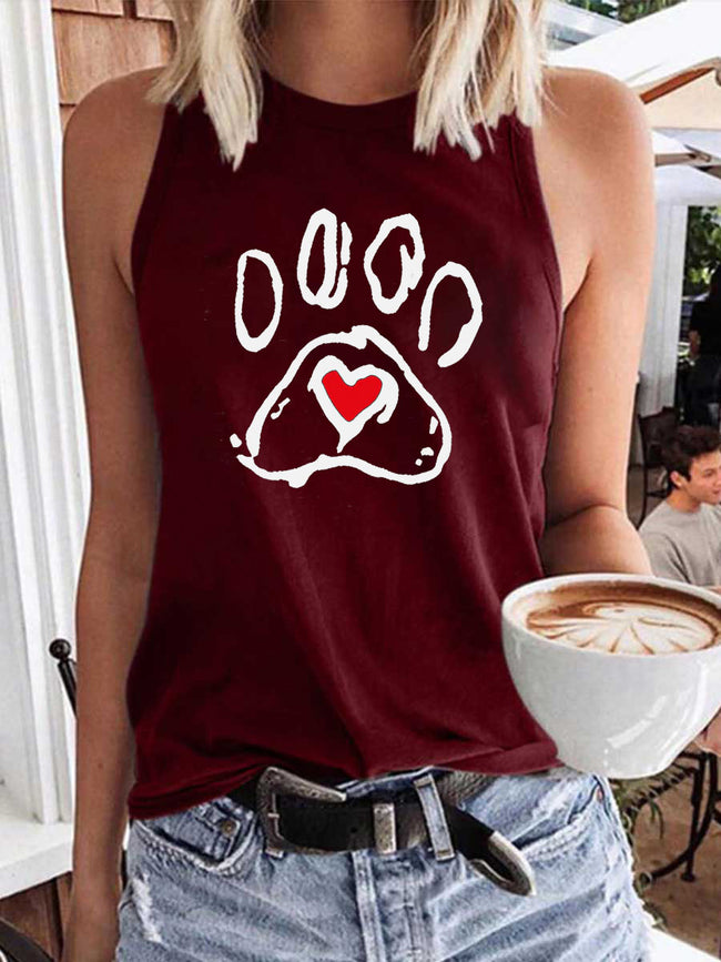 Women's Dog Paw Heart Print Tank Top