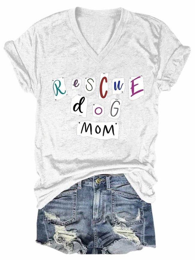 Women's Rescue Dog Mom V-Neck T-Shirt
