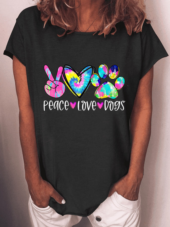 Women's Peace Love Dogs Colorful Tie Dye T-shirt