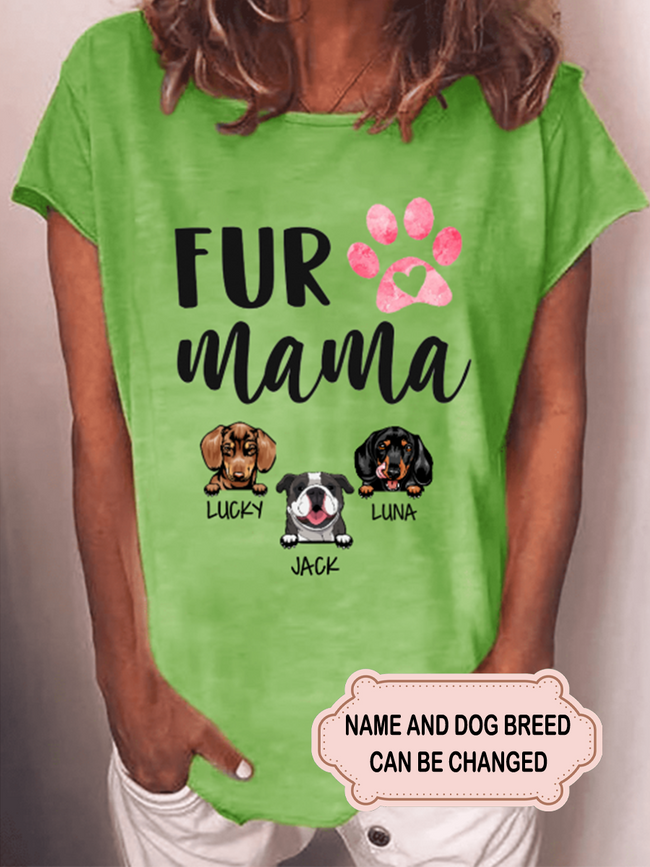 Women's Fur Mama Dog Paw Personalized Custom T-shirt
