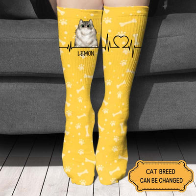 Heartbeat Cat For Cat Lovers Personalized Custom Sock