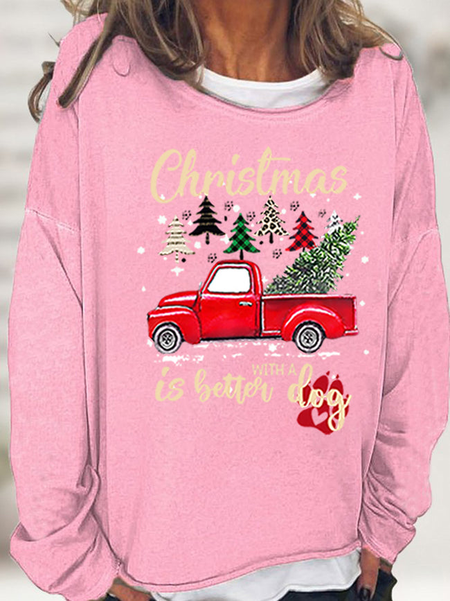 Women's Christmas Is Better With A Dog Print Long Sleeve Shirt