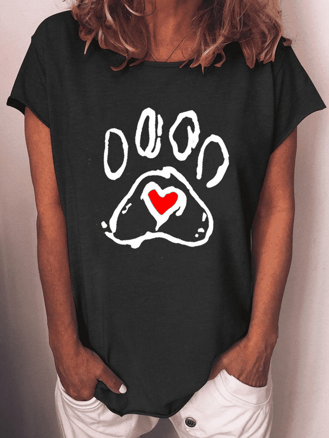 Women's Dog Paw Heart Print T-shirt