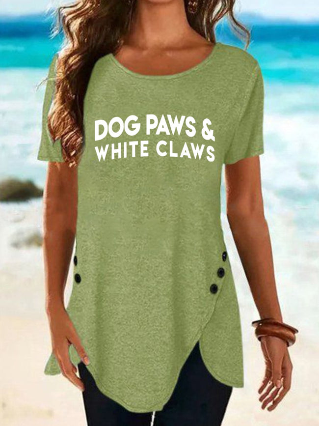 Women's Dog Paws White Claws Print Short Sleeve Top