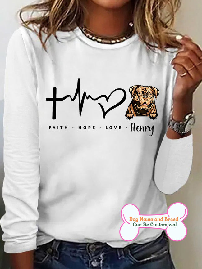 Women's Faith Hope Love Personalized Custom Long Sleeve Top For Dog Lover