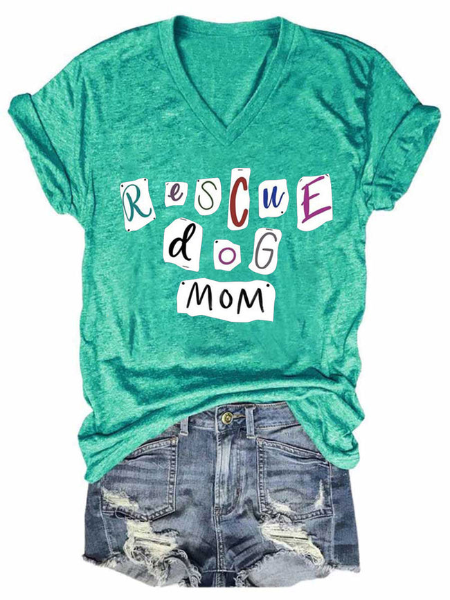 Women's Rescue Dog Mom V-Neck T-Shirt