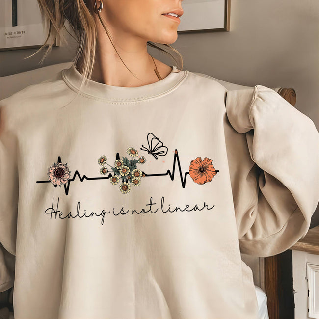 Palbrave Women's Healing is Not Linear Printed Cotton Female Cute Long Sleeves Sweatshirt