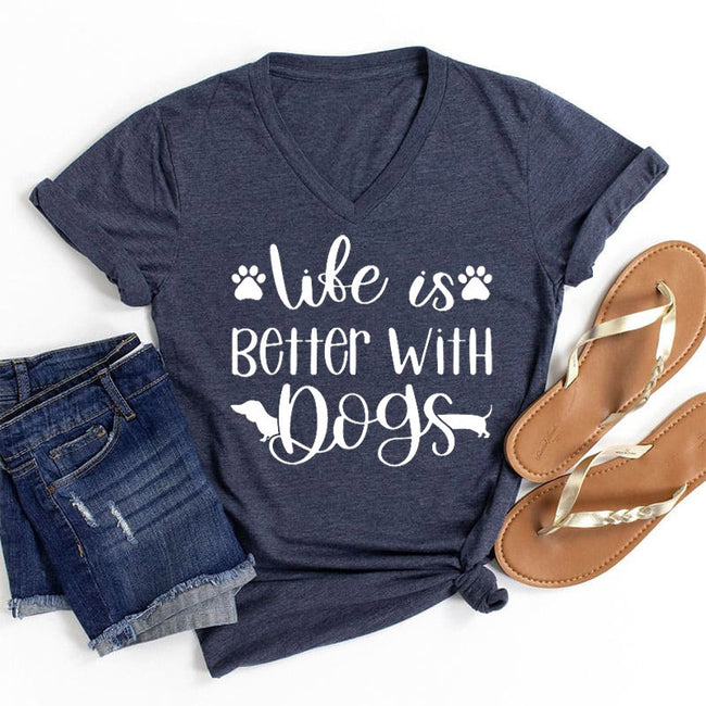 Women's Life is Better With Dogs V-Neck T-Shirt