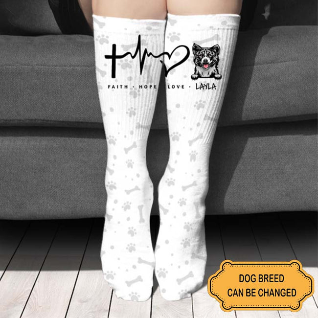 Faith Hope Love Dog Sock Gift For Dog Lovers Personalized Custom Sock