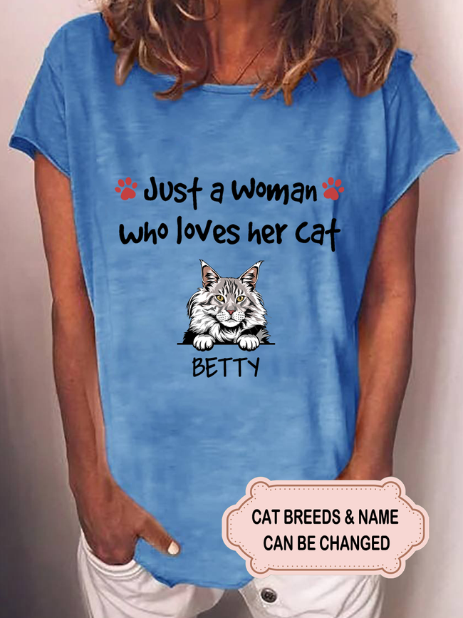 Women's Just A Girl Who Loves Her Cat Personalized Custom T-shirt