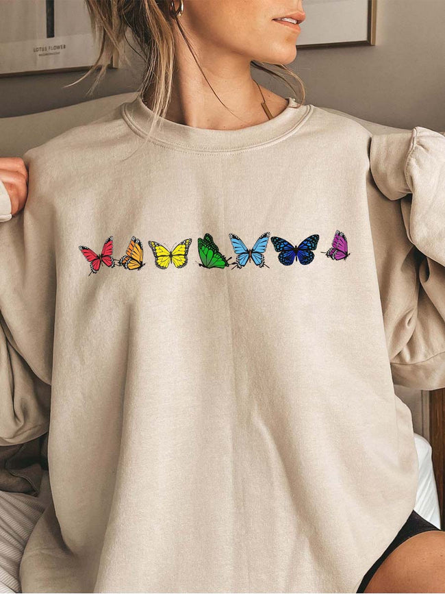 Palbrave Women‘s Minimalist Butterfly Printed Long Sleeve Sweatshirt