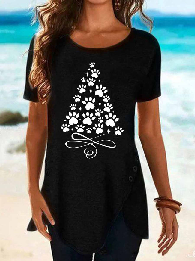 Women's CHRISTMAS TREE Print Short Sleeve Top