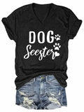 Women's Dog Seester Paw Print V-Neck T-Shirt