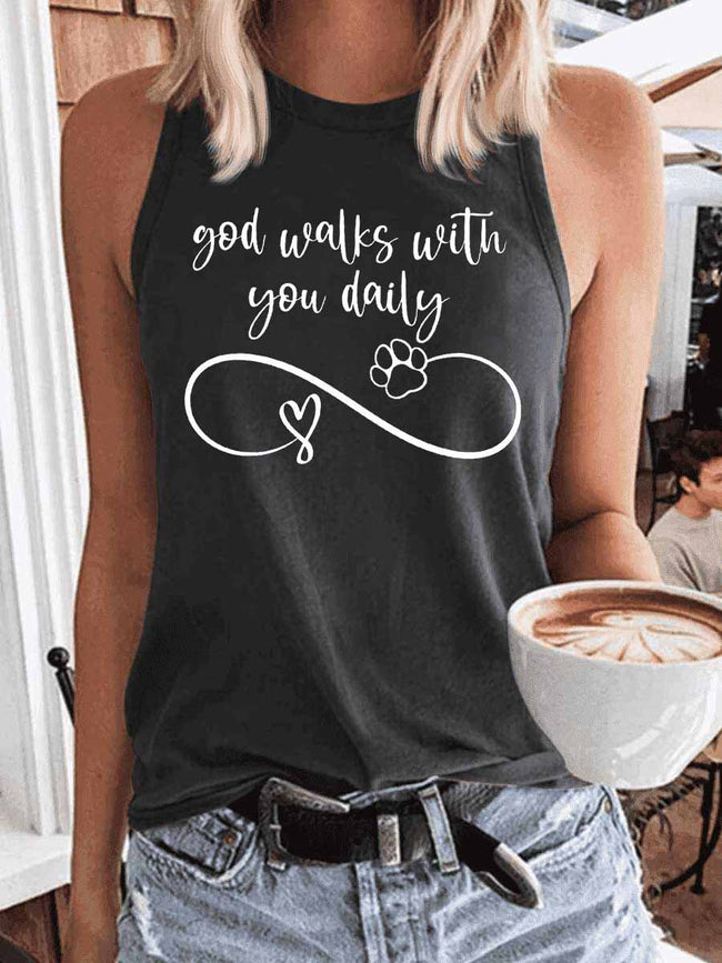 Women's God Walks With You Daily Dog Paw Tank Top