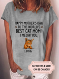 Women's Happy Mother's Day Best Cat Mom Personalized Custom T-shirt