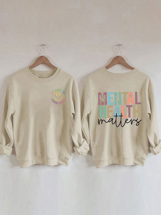 Women's Mental Health Matters Print Cotton Female Cute Long Sleeves Sweatshirt