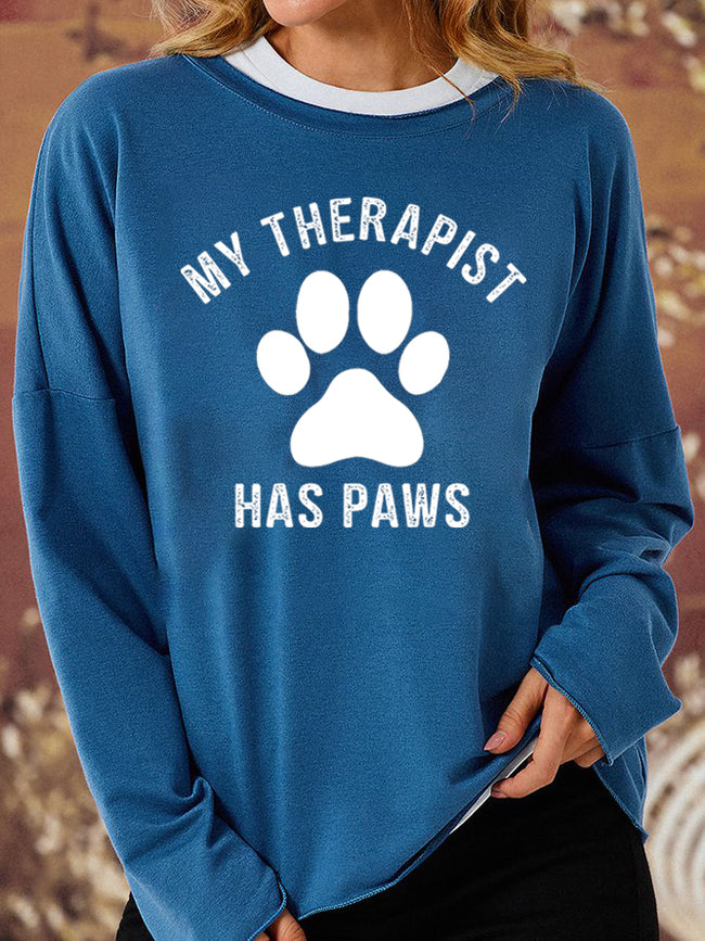 Women's My Therapist Has Paws Print Long Sleeve Shirt