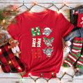 Women's Ho Ho Ho Christmas Cow Printed Crew Neck T-Shirt