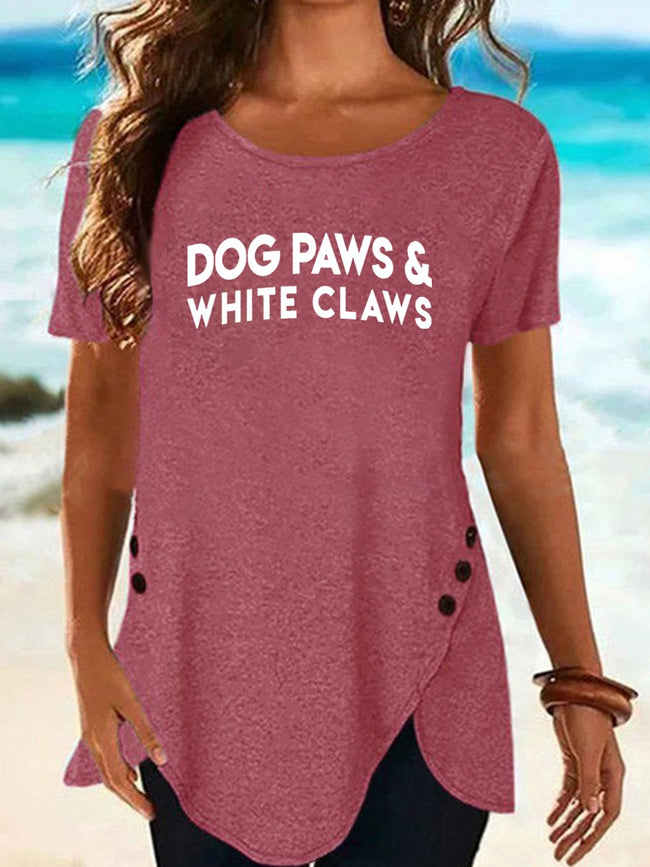 Women's Dog Paws White Claws Print Short Sleeve Top