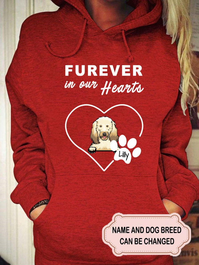 Women's Furever In Our Hearts Personalized Custom Hoodie For Dog Lover